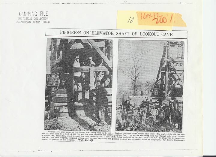 newspaper article on Ruby Falls elevator shaft construction